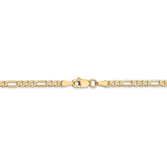 2.75mm 14k Yellow Gold Solid Flat Figaro Chain Necklace, 20 Inch